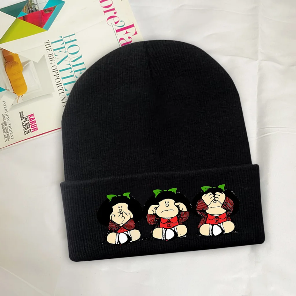 Фото Шапки Mafalda с Филипом из комиксов, шапочки, шапка с жестами, вязаная зимняя теплая шапка, шапки, лыжная шапка унисекс №2