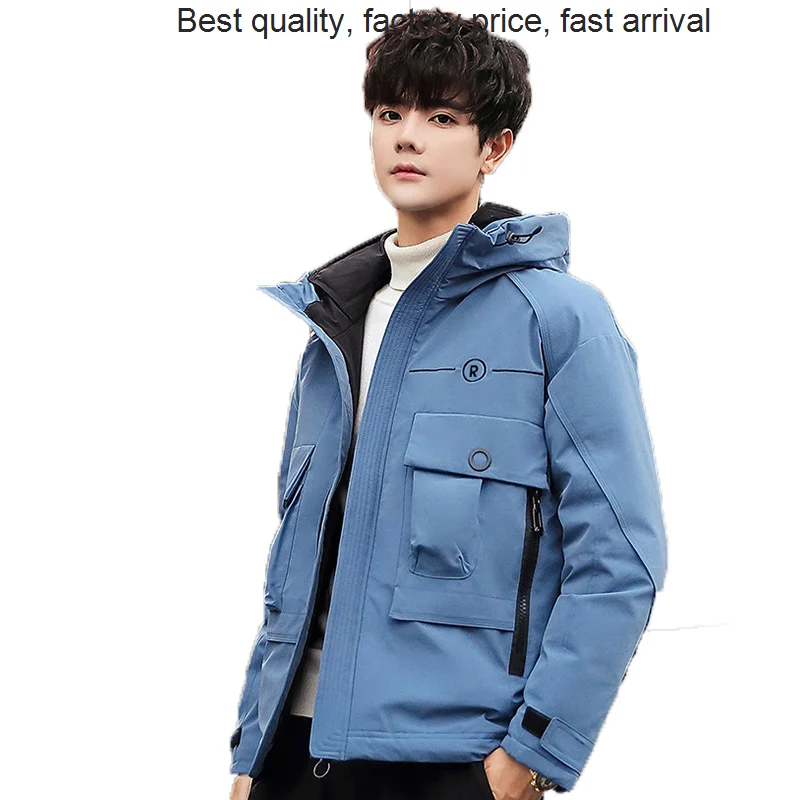 High quality luxury brand Workwear Casual Hooded Long Cotton Thermal Black Hip Hop Streetwear Men's Jackets Outerwear 1587
