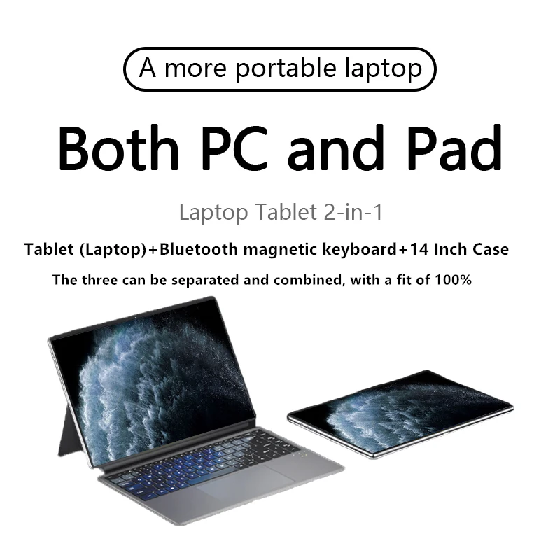 2 в 1 ноутбук планшет Intel 12th N100 14,1 дюймовый экран LPDDR5 16G макс. Φ SSD Windows 11 Pro WiFi6 BT5 Полная функциональность Type-C