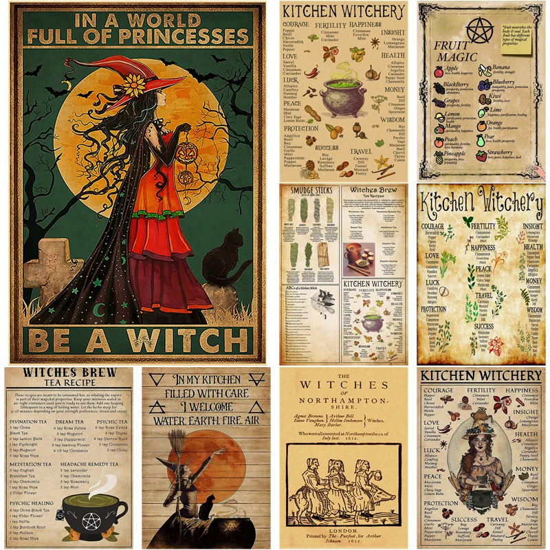 

Kitchen Witchery Poster Retro Witch Brew Kraft Paper Prints Posters Vintage Home Room Bar Cafe Decor Aesthetic Art Wall Painting