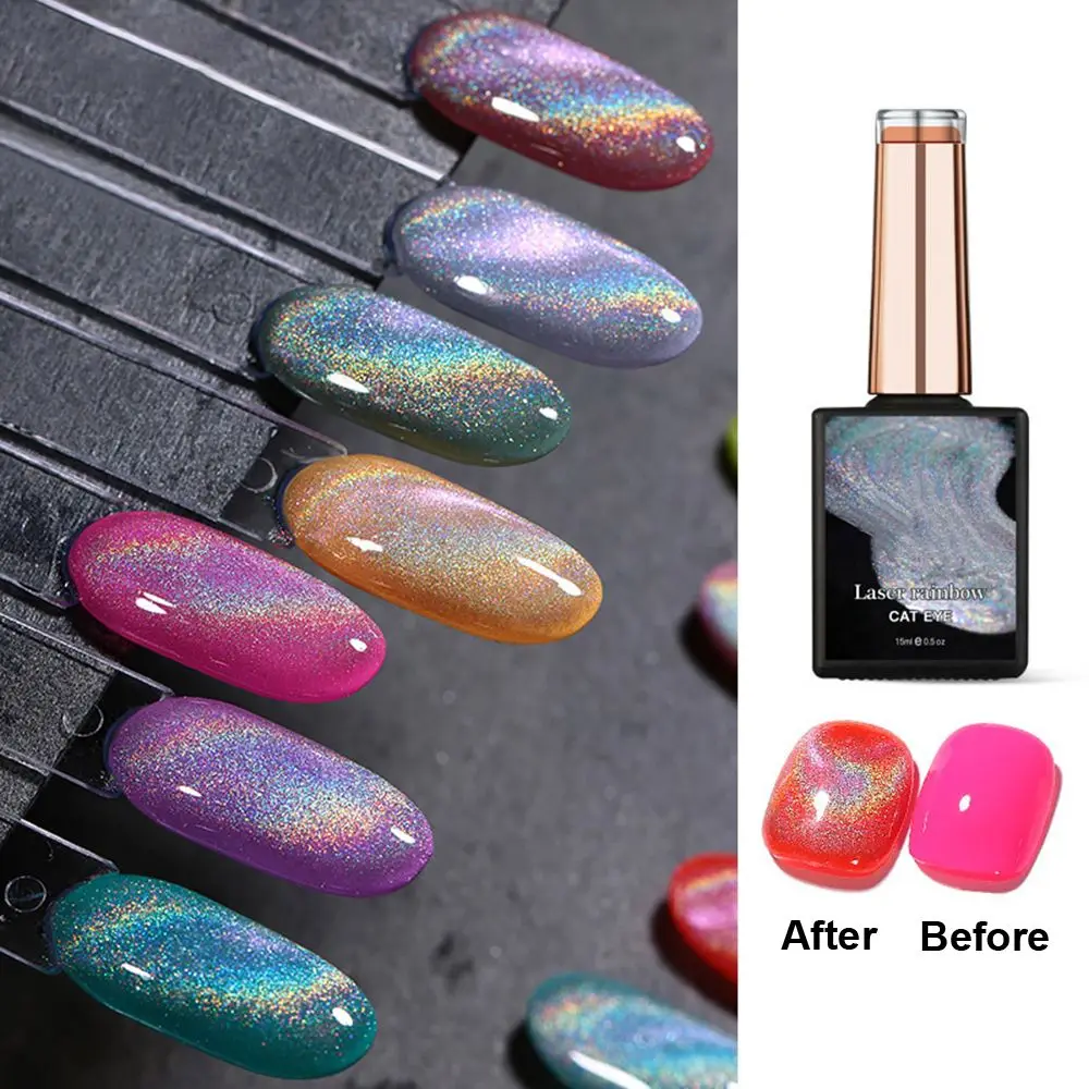 

15ml Soak Off UV Gel Rainbow Cat Eye Nail Gel Colorful Reflective Glitter Magnetic Gel Holographic Glitter Nail Art Polish