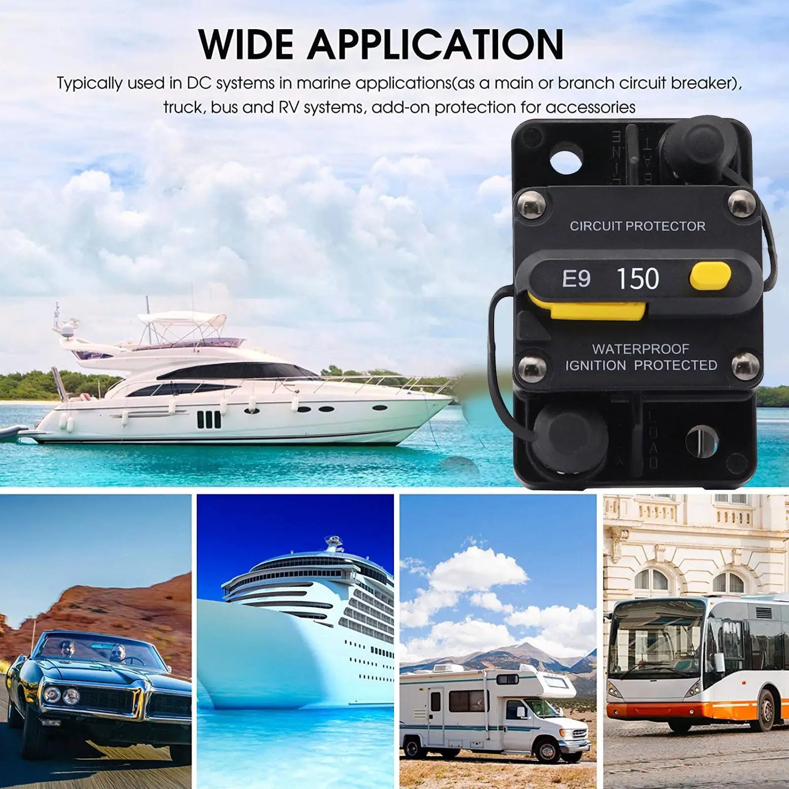 

1pc 12/140150a Car Circuit Breaker Fuse Mount Circuit Auto Waterproof Circuit Parts Protector Breaker Protected Ignition P4l8