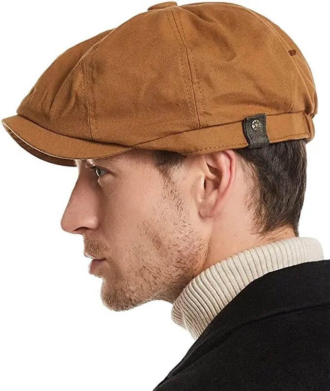 Men's Octagonal Newsboy Hat Herringbone Cap French Street Style Gatsby Ivy Cabbie Caps Golf Scally Hat for Daily