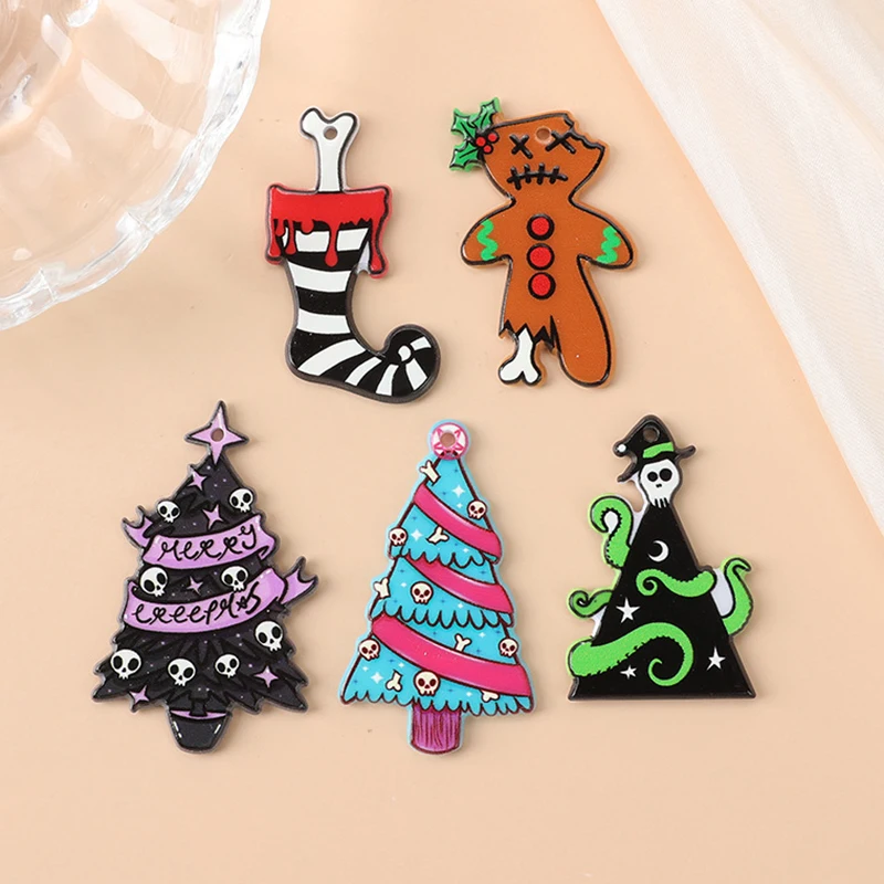 

Рождественские Подвески, акриловые, страшные, Рождественские елки, аксессуары для рукоделия, изготовление сережек, брелок, 2 шт.