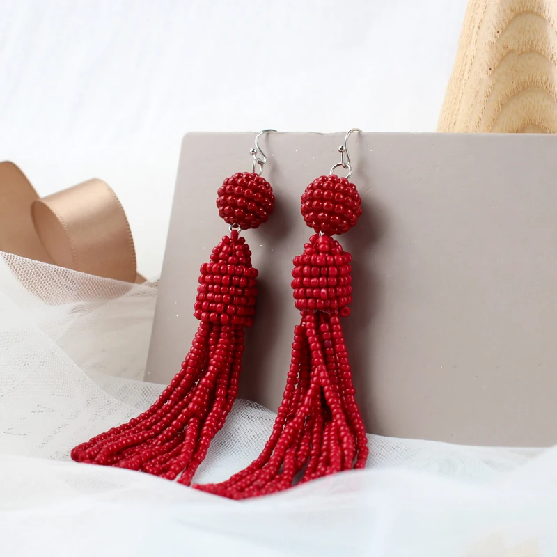 

Hot Sale Bohemia Long Dangle Drop Earrings Handmade Seed Beads Tassel Statement Boho Women Beaded Earrings Jewelry Gifts