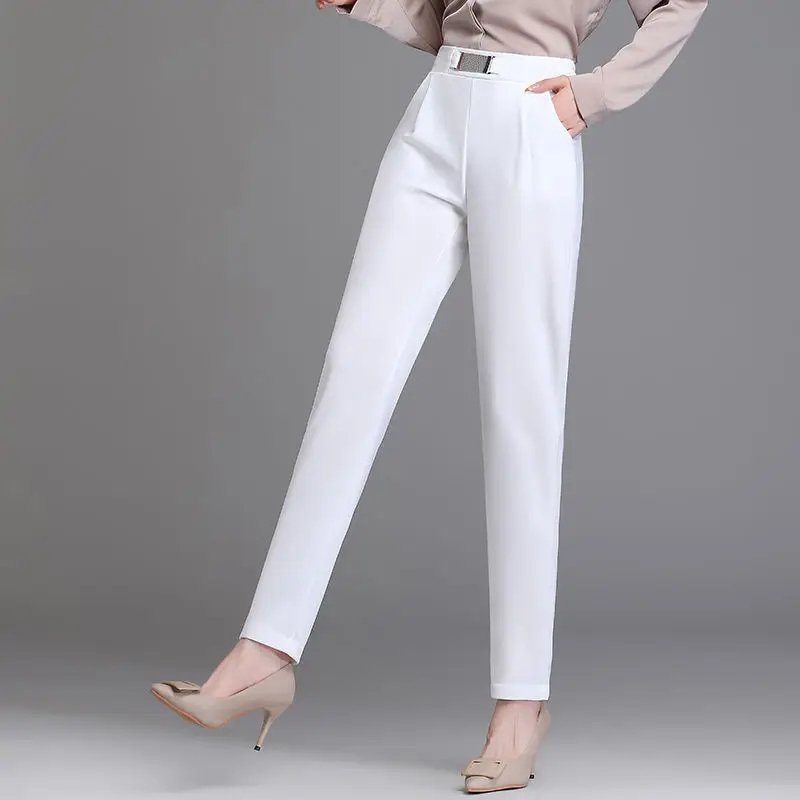 

Women Spring Autumn Chic Fashion Office Wear Harem Suit Pants Vintage High Waist White Black Female Trousers Mujer M-4XL E103