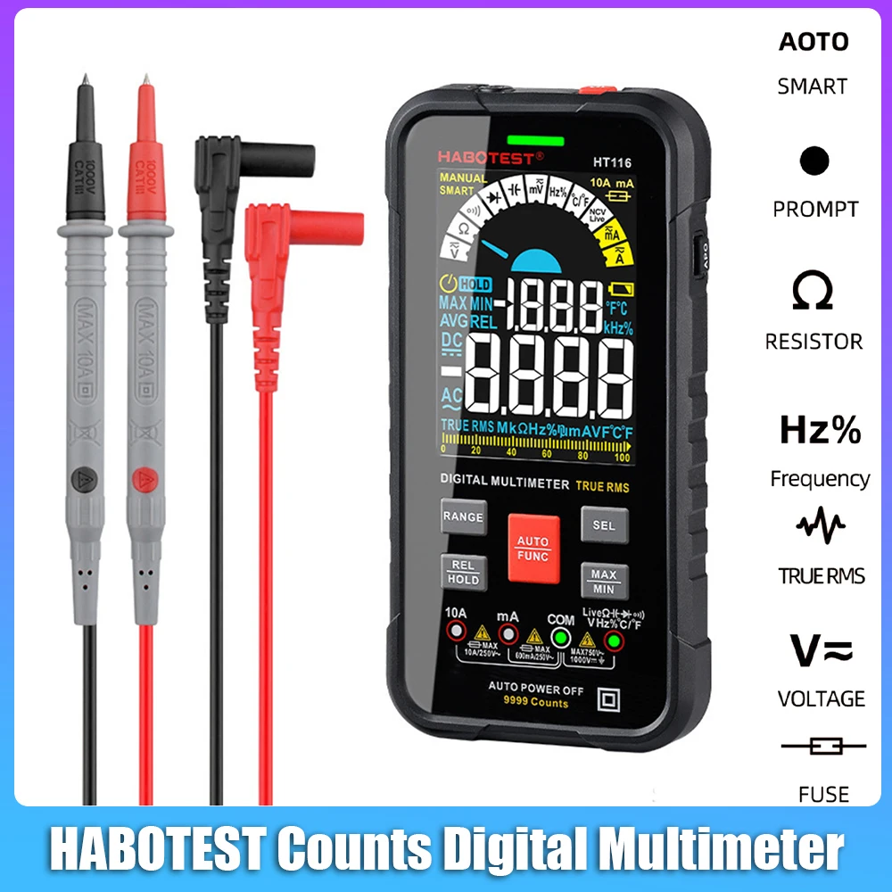 

HT116 Digital Multimeter Professional 9999 Count DC AC Current Meter Volmeter Resistance Capacitance Frequency Tester Multimetro