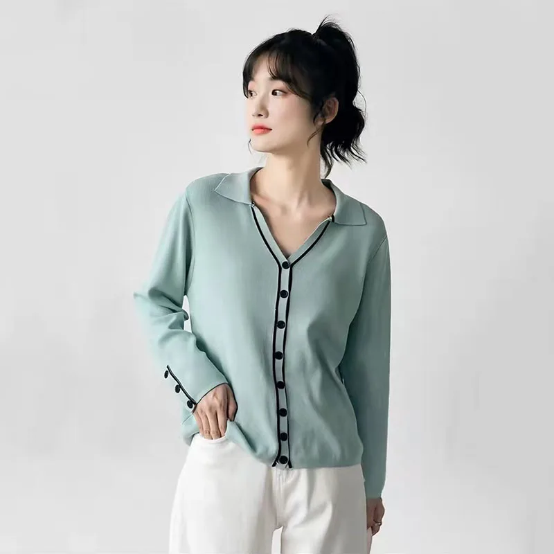 

Women Autumn Knitted Cardigans With Button V-neck Long Sleeve Female 2022 Thin Button Up Cardigan Korean Open Stitch Sweater