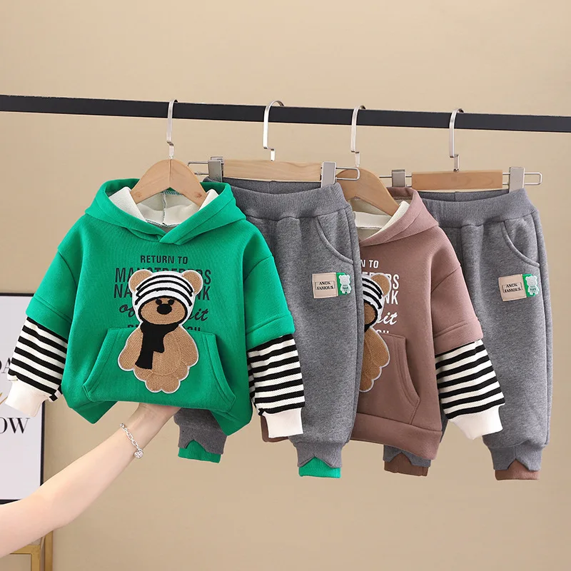 

Детский комплект одежды, теплый свитер и штаны для мальчиков, флисовая толстовка, пуловер, спортивные штаны, зимняя повседневная спортивная...