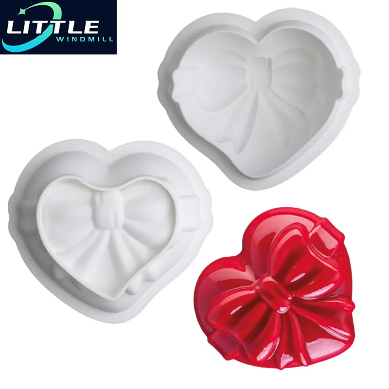 

1/6 Cavity Heart-Shaped Bow Design Bakeware Set Silicone Cake Molds Valentine's Day Pastry Baking Tools Mousse Moulds