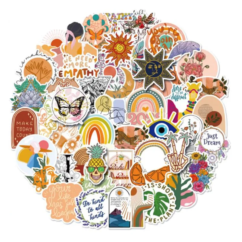 

Fashion BOHO Cartoon Style 50Pcs Vinyl Stickers DIY Box Laptop Phone Skateboard Helmet Car Luggage Cup Guitar Bicycle Wall