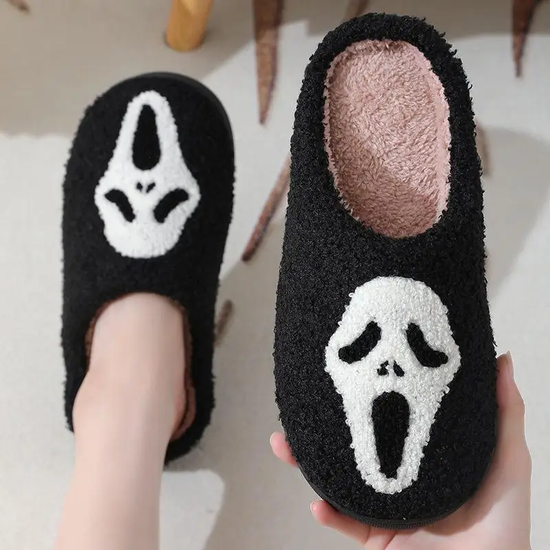 

Halloween Skull Cartoon Print Slippers Warm Winter Slippers For Men Women Couple Home Shoes Indoor Cotton Slippers