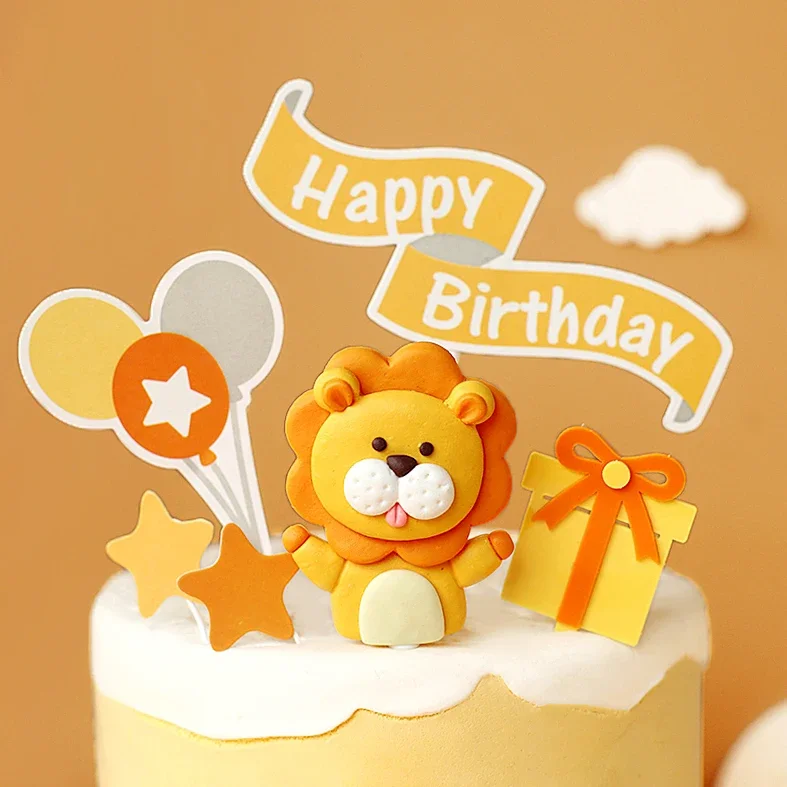 

New Forest Animal Giraffe Lion Elephant Cartoon Cake Decoration Supplies Kids 1st Birthday Party Cupcake Decorations Jungle