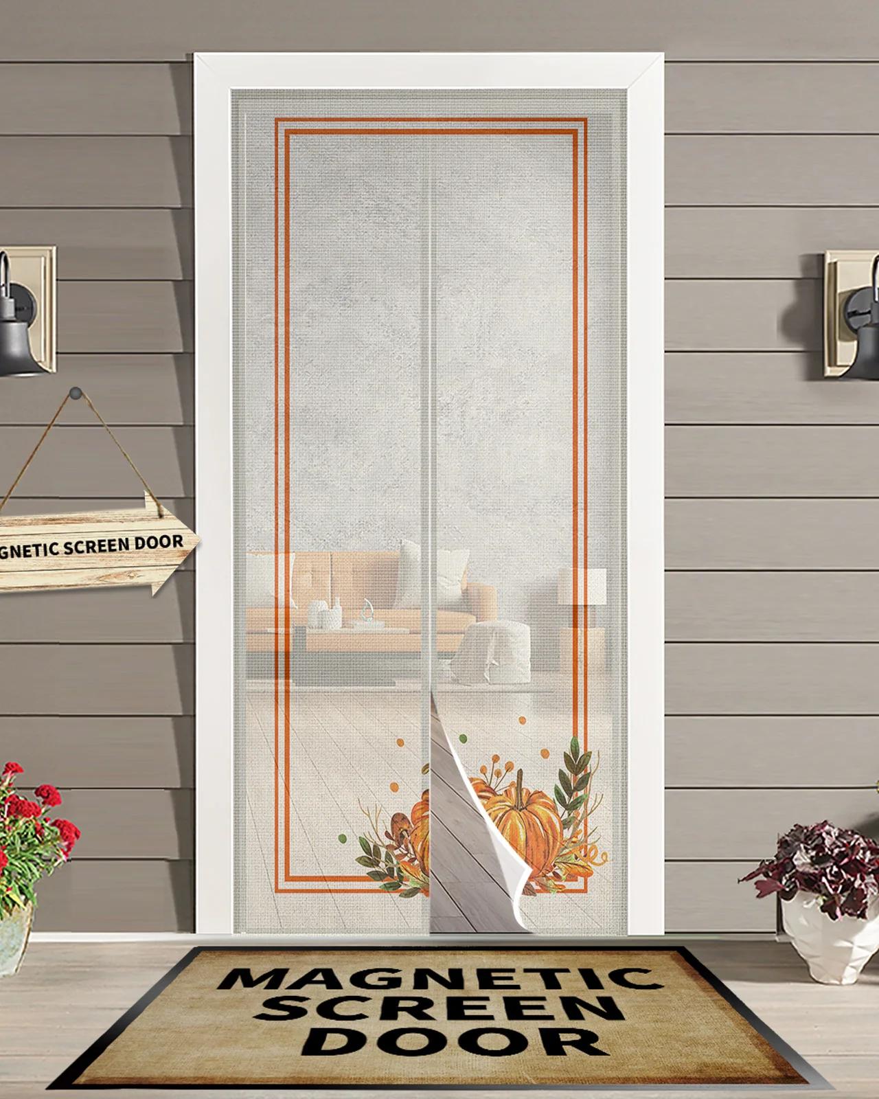 

Thanksgiving Fall Pumpkin Farm Anti Mosquito Gauze Door Curtain Magnetic Door Screen for Bedroom Summer Door Window Screens