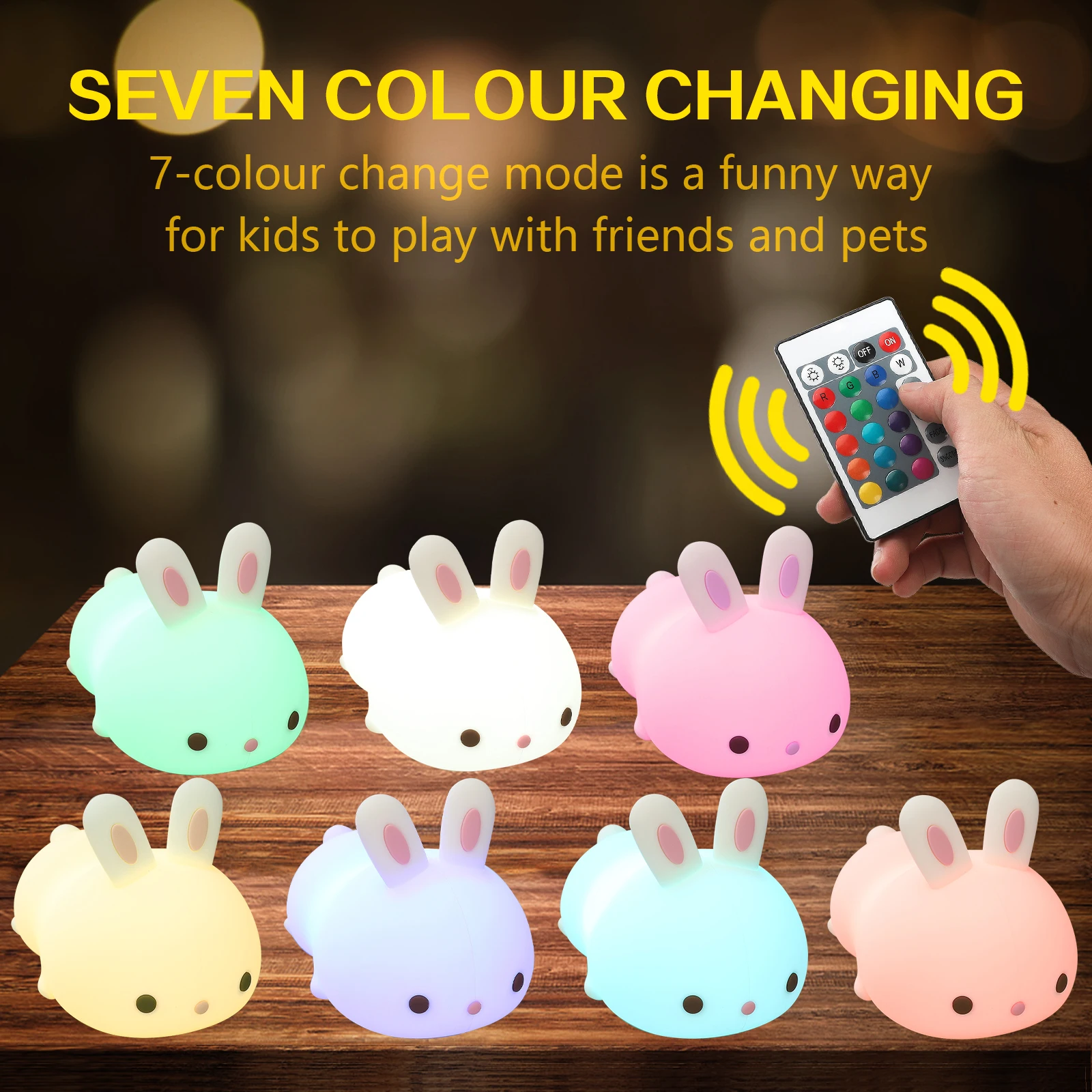 Silicone Rabbit LED Night Lights Touch Dimmable Cute Rabbit Lamp USB Rechargeable Children Sleeping Lights Kids Gift Mood Light