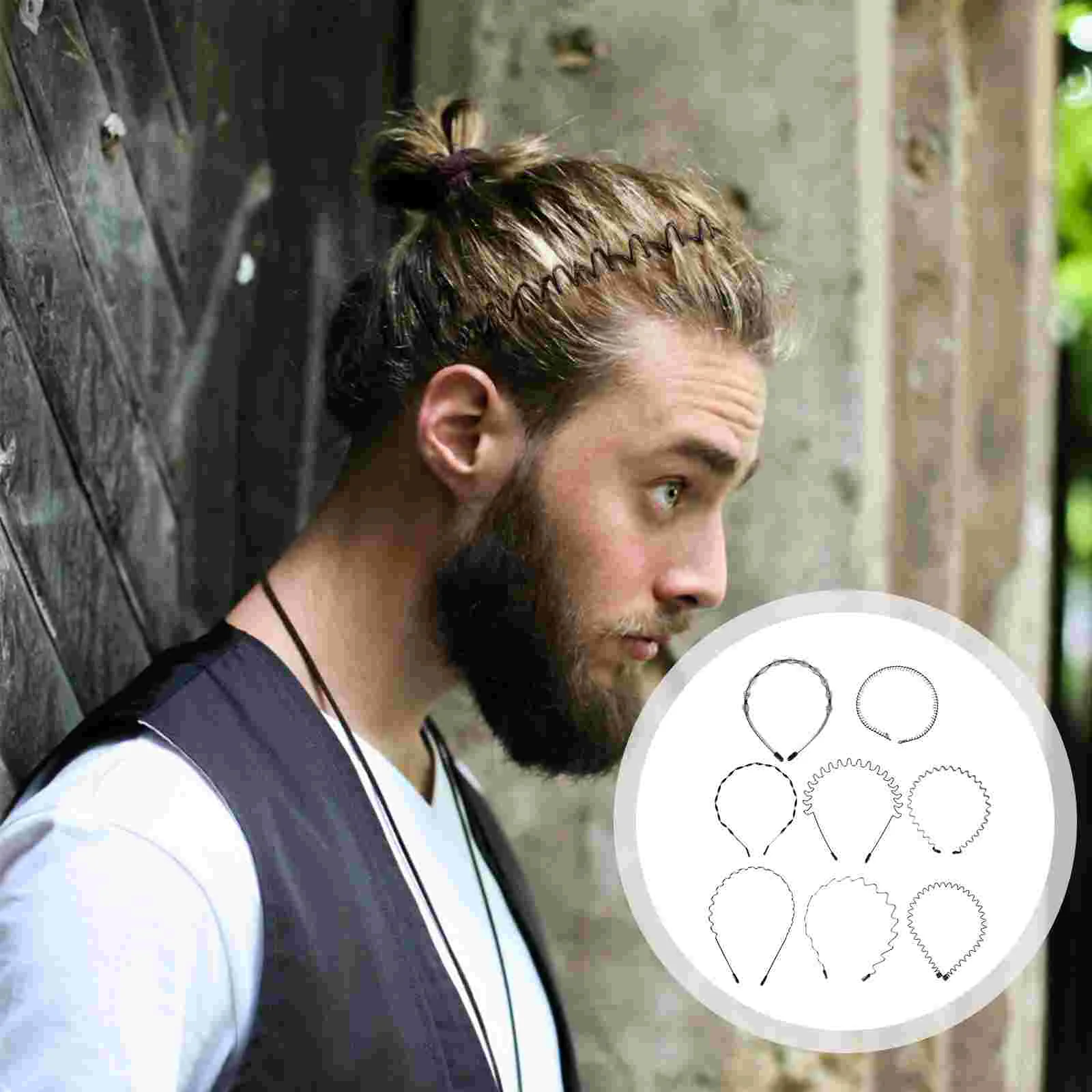 

8pcs Unisex Hair Band Wavy Metal Headband Black Wave Spring Wavy Nonslip Headwear for Men Running