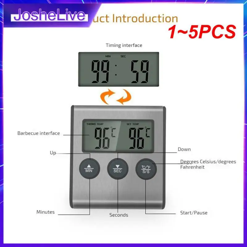 

1~5PCS Kitchen Digital Timer Minute Second Timer LCD Digital Screen Alarm Clock Cooking Count Up Countdown Stopwatch Sport