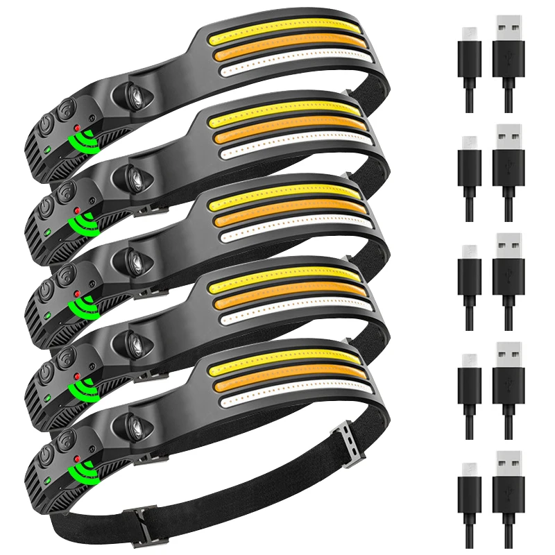 

Sensor Headlamp Camping Fishing Search Light USB Flashlight Waterproof LED Headlights 10 Lighting Modes for Fishing Lantern