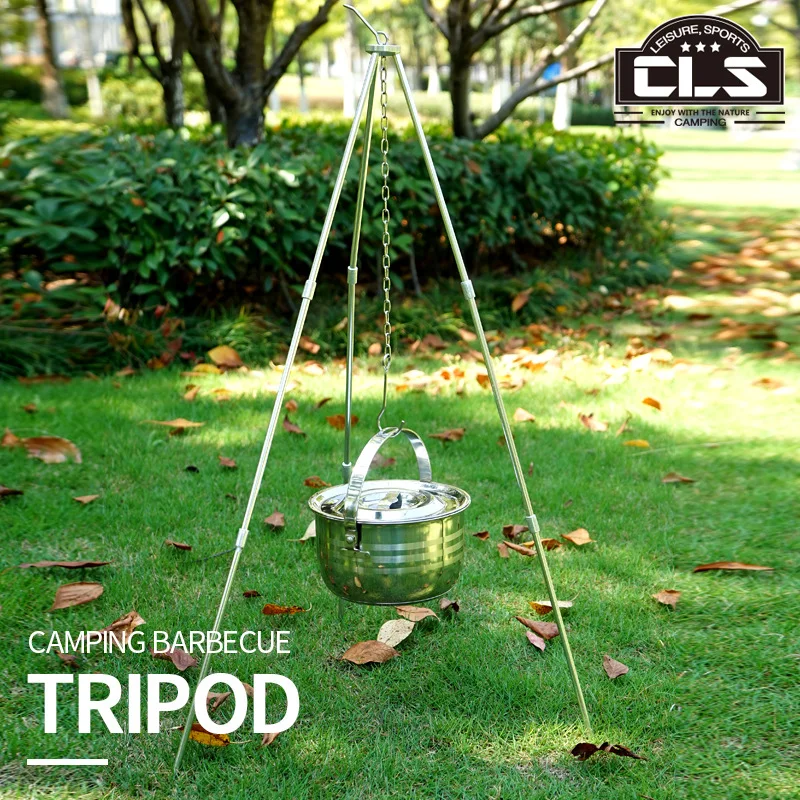 

2023 Outdoor Camping Tripod Camping Portable Folding Barbecue Grill Aluminum Alloy 3-section Pot Support Bonfire Tripod