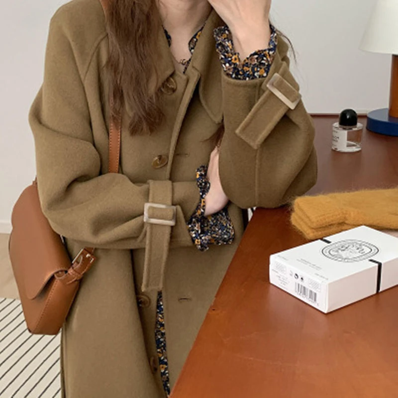 

Winter Long Over-the-knee Loose Full Sleeves Single-breasted Women's Elegant Wool Coat Women's Korean Double-sided Cashmere Coat