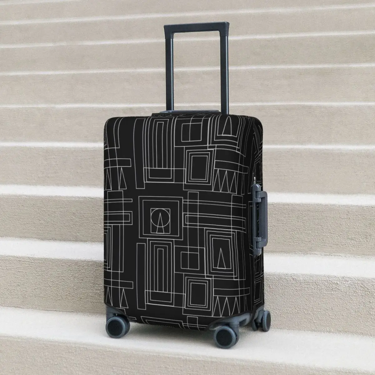 

Geo Print Suitcase Cover Black And Grey Cruise Trip Holiday Practical Luggage Case Protector