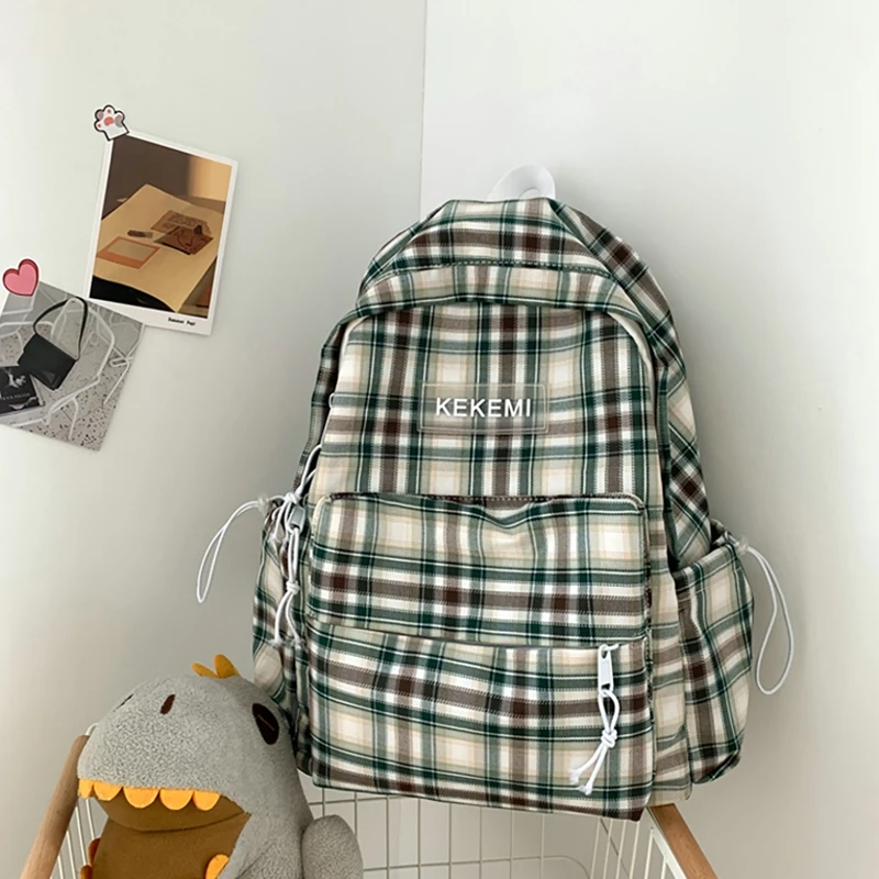 Fashion Plaid Canvas Backpack Unisex Bookbags Large Capacity Travel Bags College Student Schoolbags Woman Man Casual Backpack