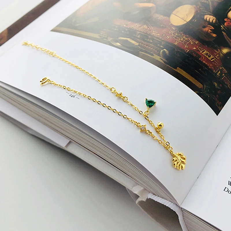 

Real S925 sterling silver bracelets for women green zircon pendant bracelet trendy fine jewelry gold chain anniversary bracelet