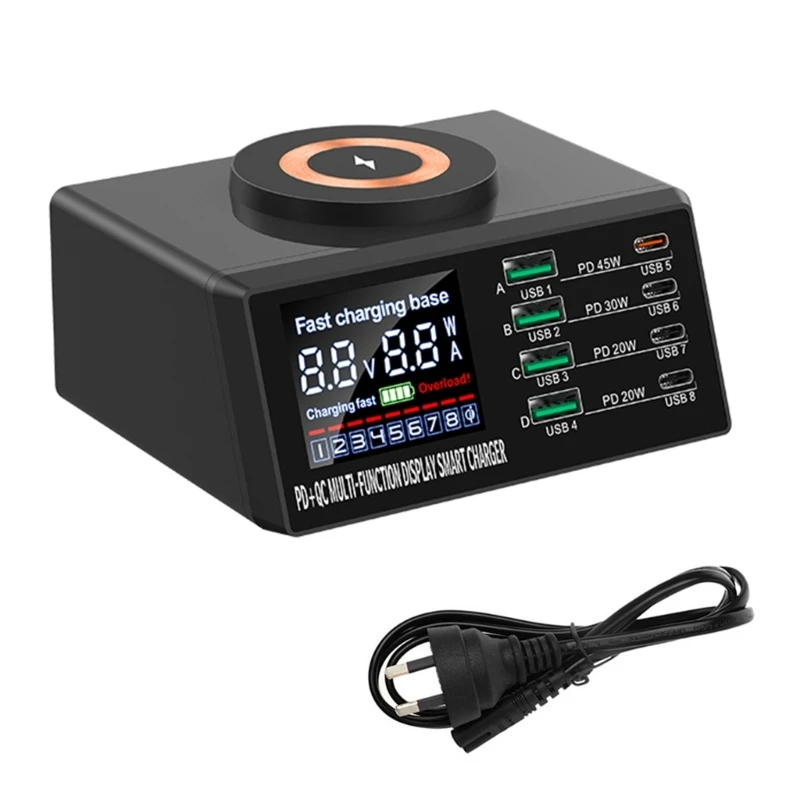 

Fast-Charging Base 110W USB Charger Adapter Wireless Charger QC3.0 Type-C PD Charger Dock Station Stand US/EU-UK-AU Plug