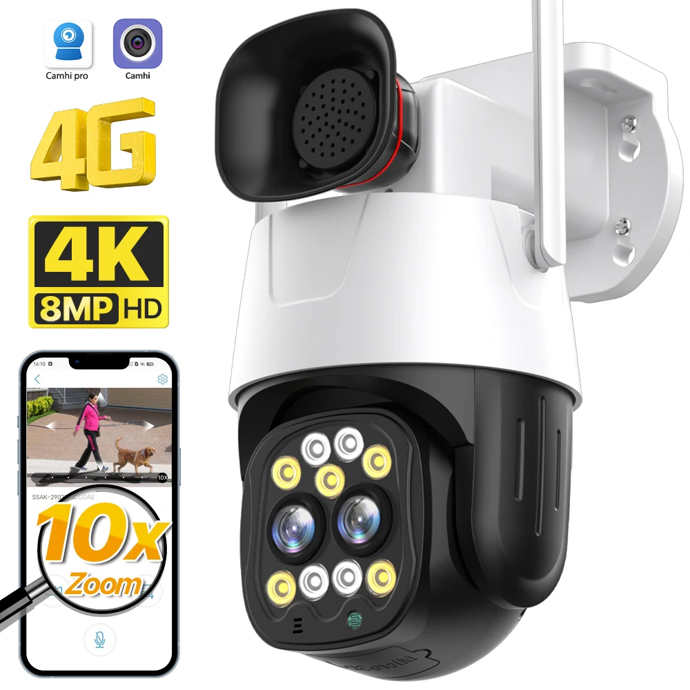 

Скоростная купольная IP-камера, 4K, 8 Мп, HD, 4G, SIM-карта, 10X зум, Wi-Fi, PTZ, 2,8 мм-8 мм, двойной объектив, слежение за ии, камера видеонаблюдения, Camhi