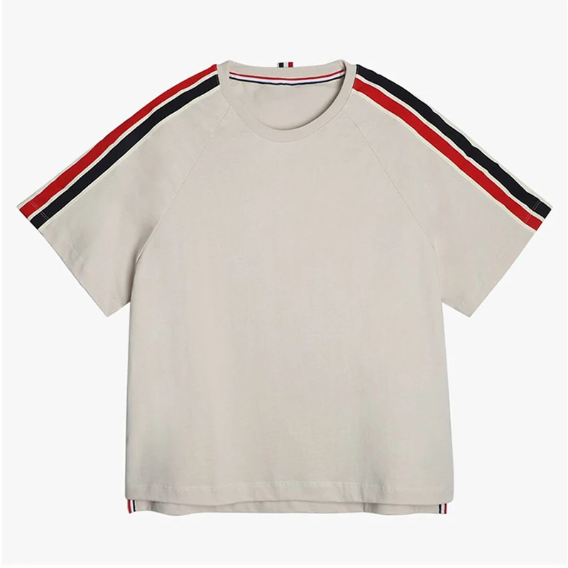 

TB THOM Men's T-Shirts Korean Designer Double-Sleeved Multicolor Stripes Male Tops Pure Cotton Casual Harajuku O-Neck T-shirt