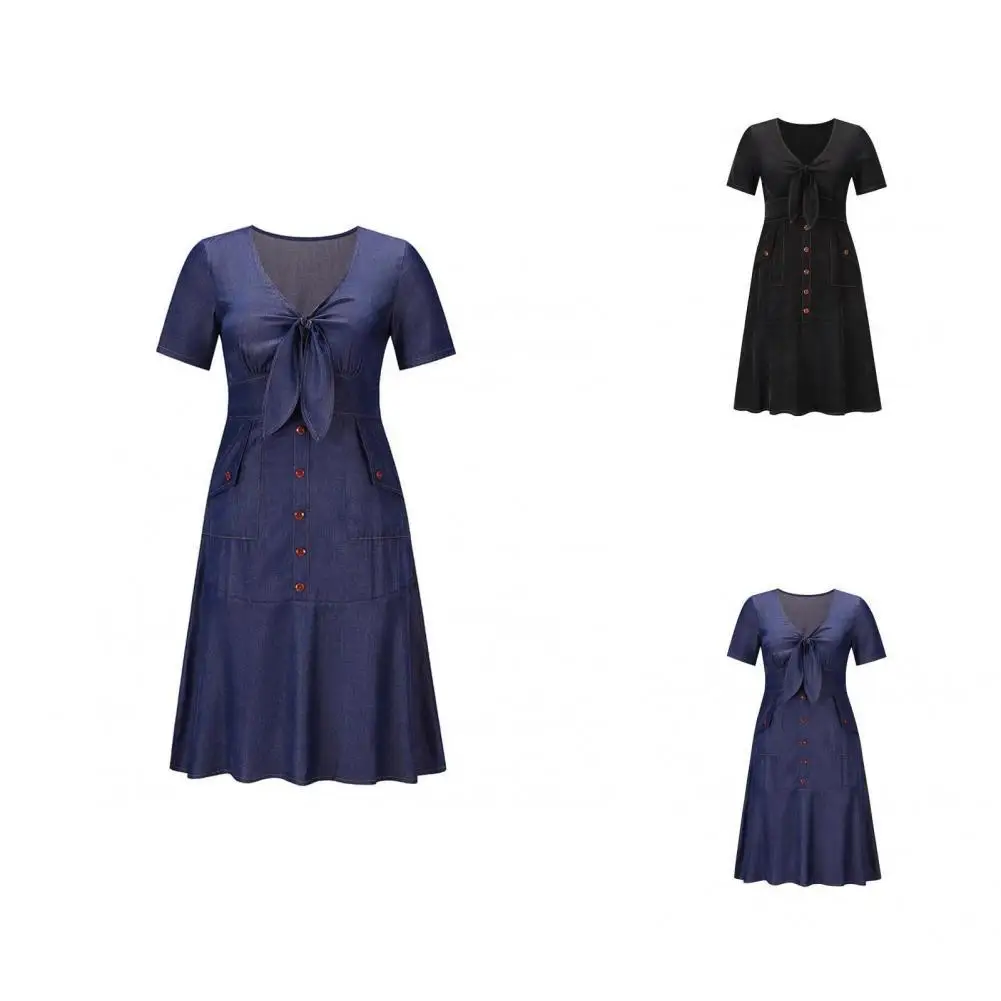 

Great Summer Dress Button Tight Waist Girl Dress Pullover Summer Dress