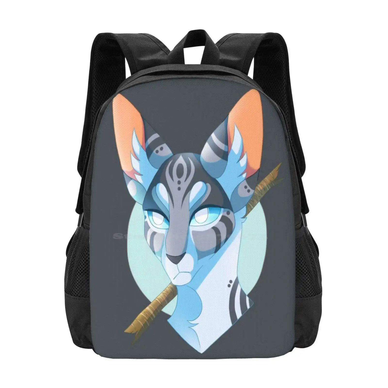 Jayfeather And Stick 3D Print Design Backpack Student Bag Warrior Cats Jayfeather Stick Blind Cat Blue Grumpy Bust Power Of
