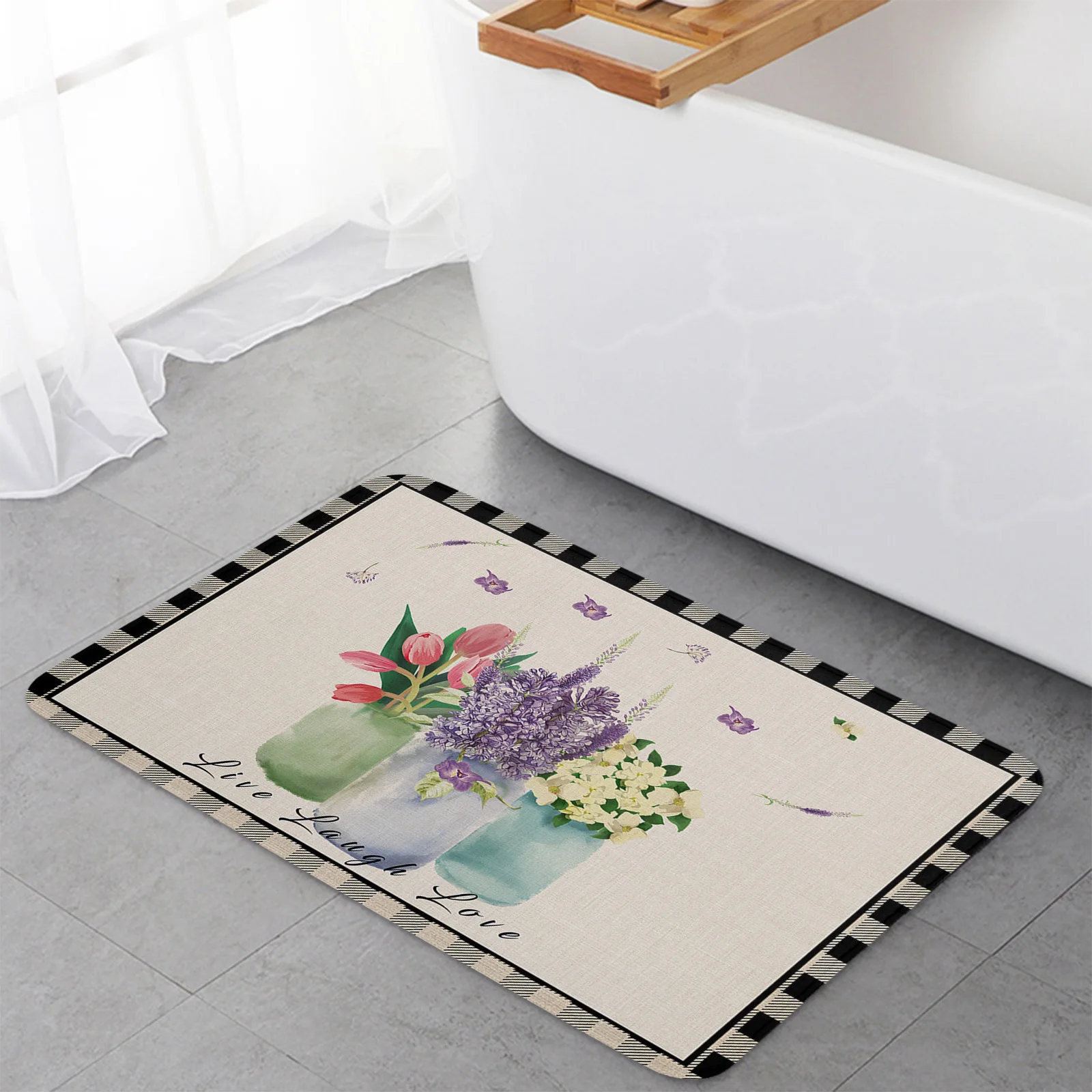 Ваза лавандовый в клетку нескользящий напольный коврик Придверный для гостиной