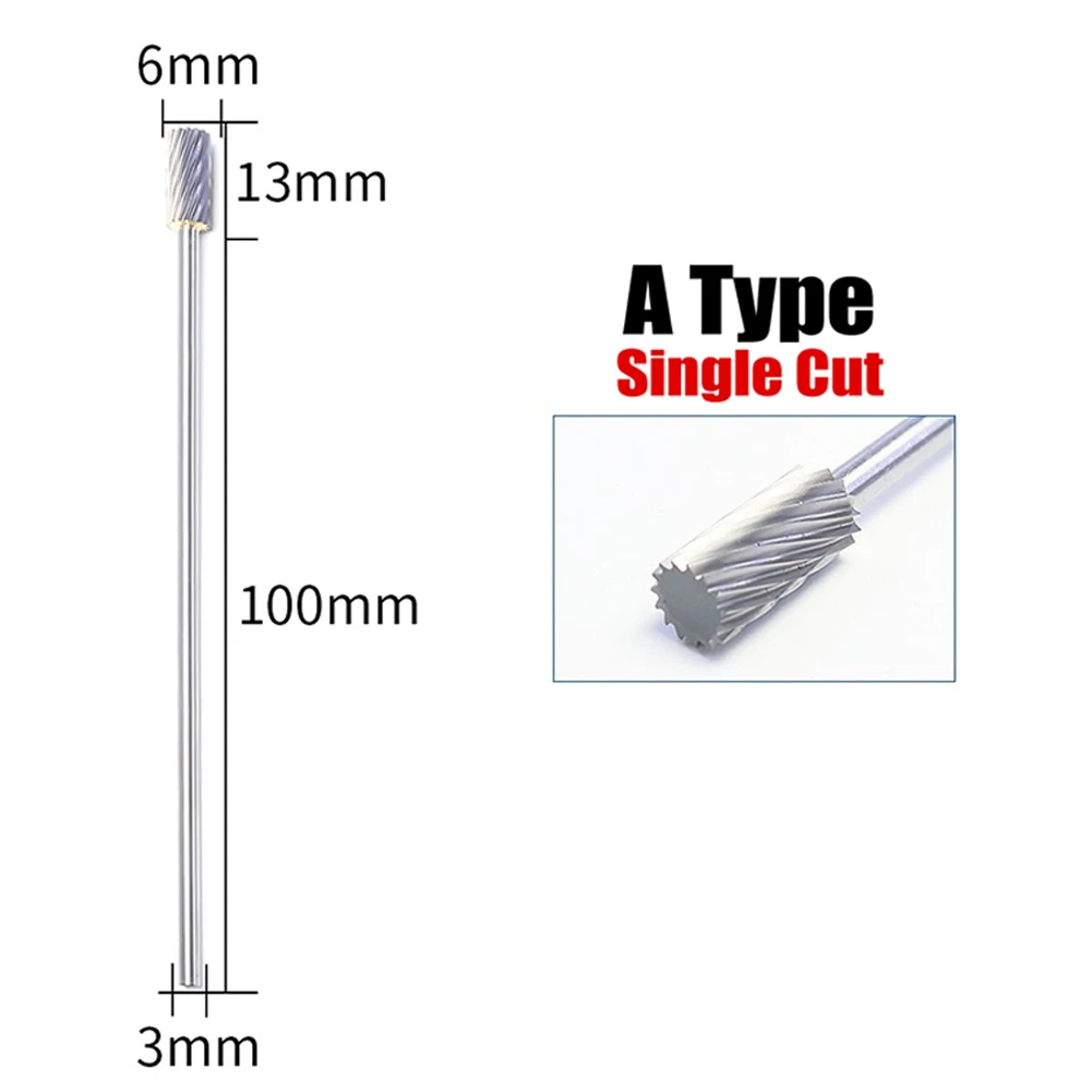 

3*6*100mm Rotary Files Burr Tungsten Carbide Engraving Milling Cutter Single Cut Grinding Head For Metal Derusting Deburring