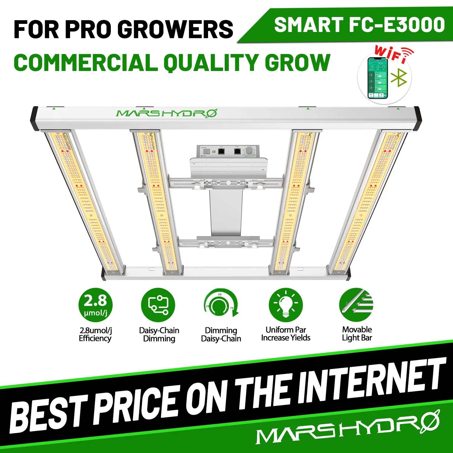 

2023 Mars Hydro Smart FC-E 3000 LED Full Spectrum Grow Light Bar Indoor Hydroponics Phytolamp Indoor Gardening Hydroponics