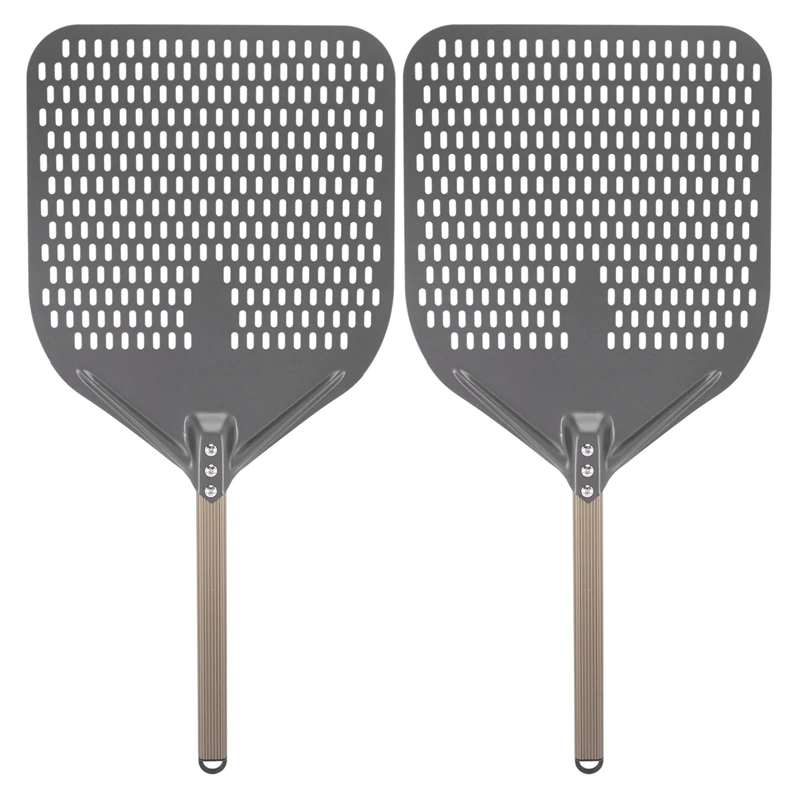 

HOT-2Pcs 14 Inch Rectangular Pizza Shovel,Perforated Pizza Paddle Aluminum Pizza Peel,Pizza Tool For Baking