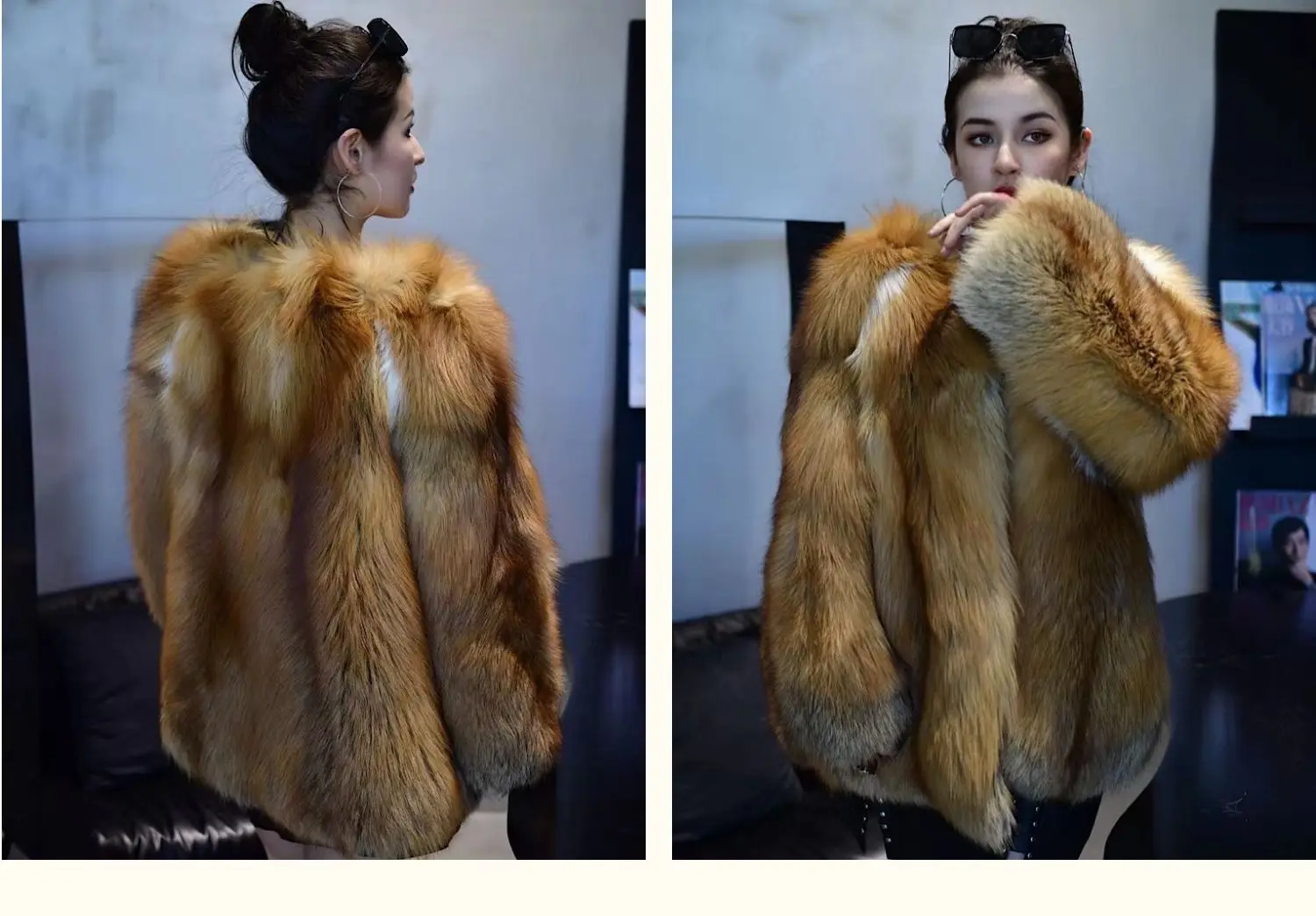 Whole fur one blue red fox silver fox natural color fox fur young medium and long fur coat female winter enlarge