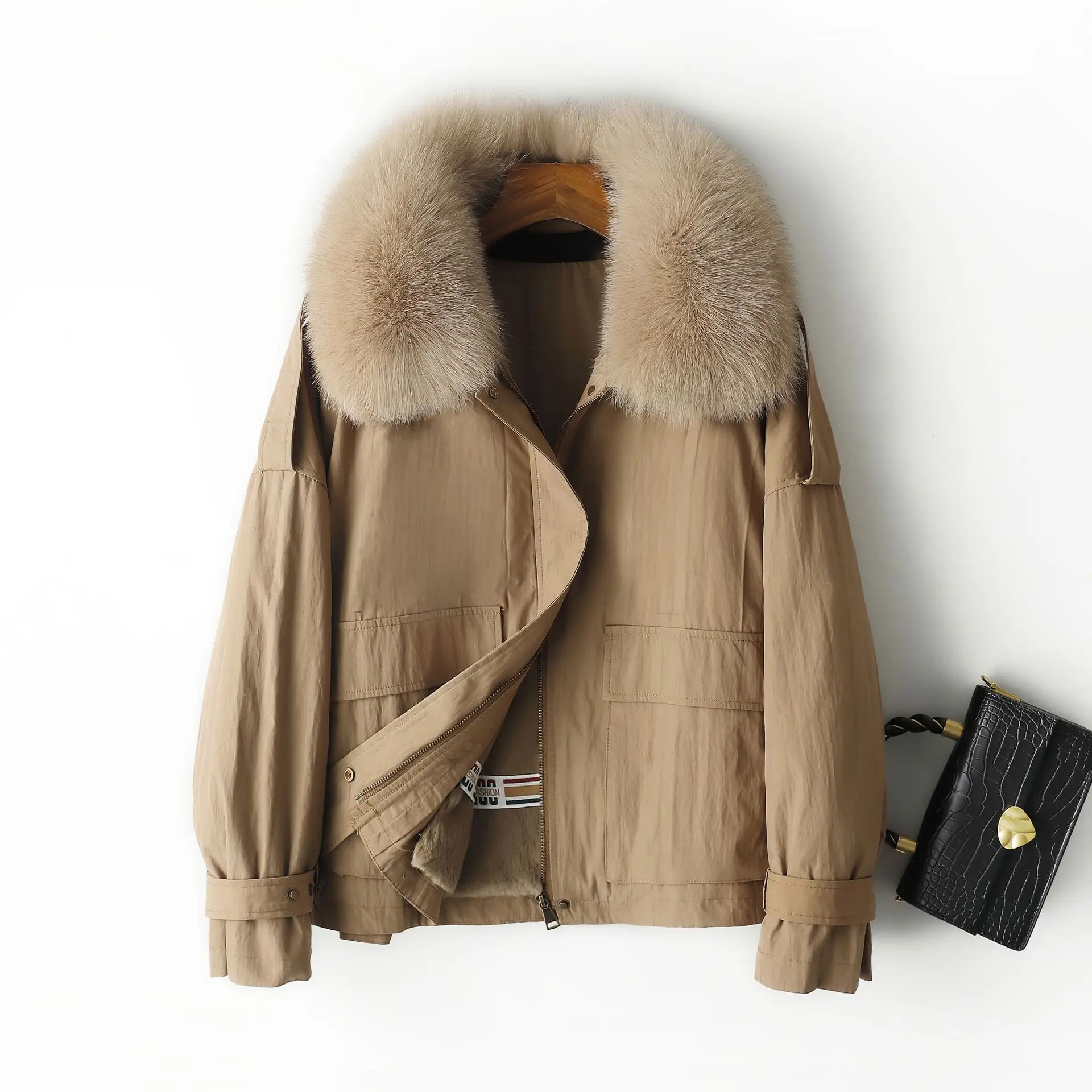 Women's Fur Coat Overcame Short Style Autumn and Winter New Rex Rabbit Fur Liner Detachable Fox Fur