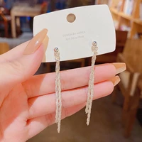 simple new s925 sliver color long crystal tassel dangle earrings for women wedding drop earring korean fashion jewelry gifts