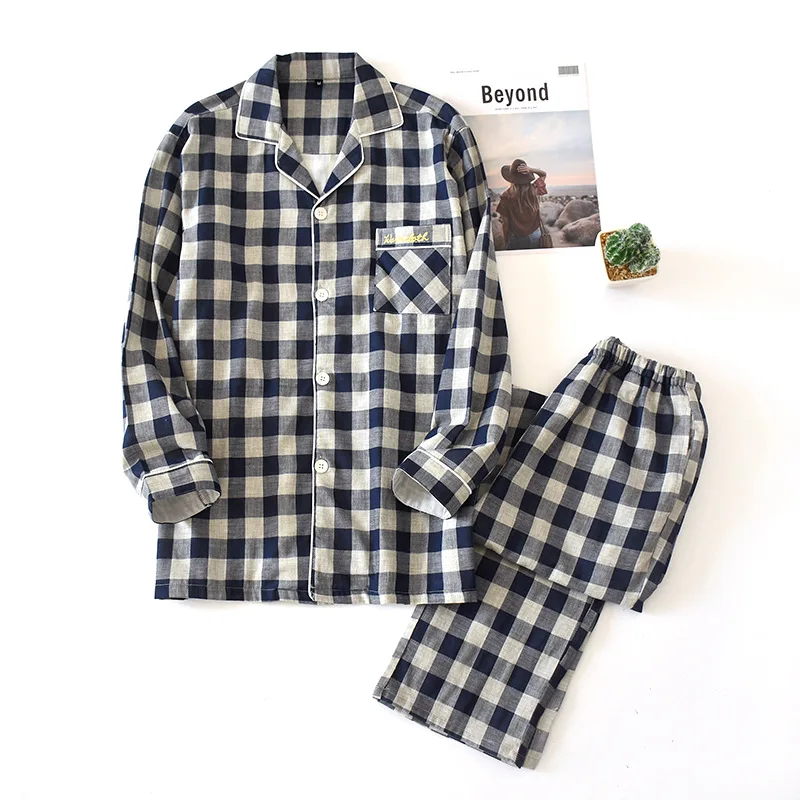 Men's Spring Autumn Cotton Solid Color Long Sleeves Couple Pajamas Set 2 Pieces Pyjamas Pijamas Set For Man Women