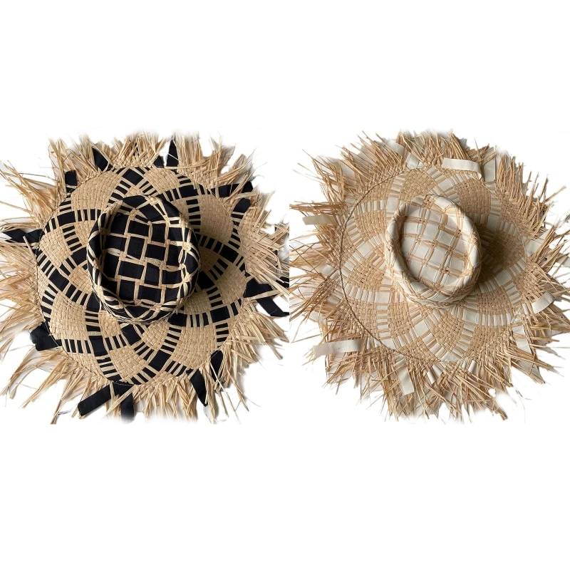 

Летняя соломенная плетеная шляпа HXBA в стиле бохо, Пляжная воздухопроницаемая Шляпа Унисекс от солнца