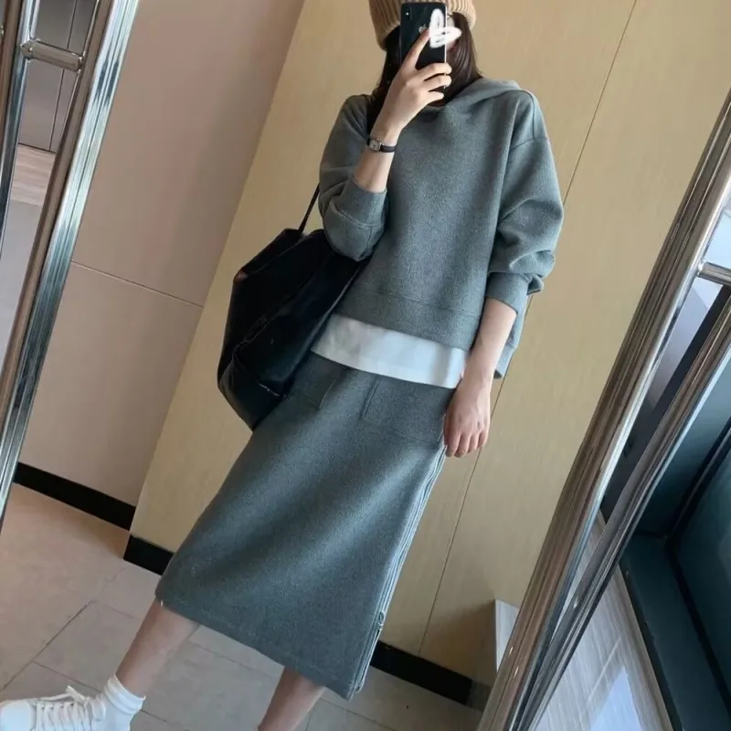 

Knitted Two Piece Sets Womens Outifits 2023 New O-NECK Pullover LONG Sleeves Tops Casual Solid Autumn and Winter