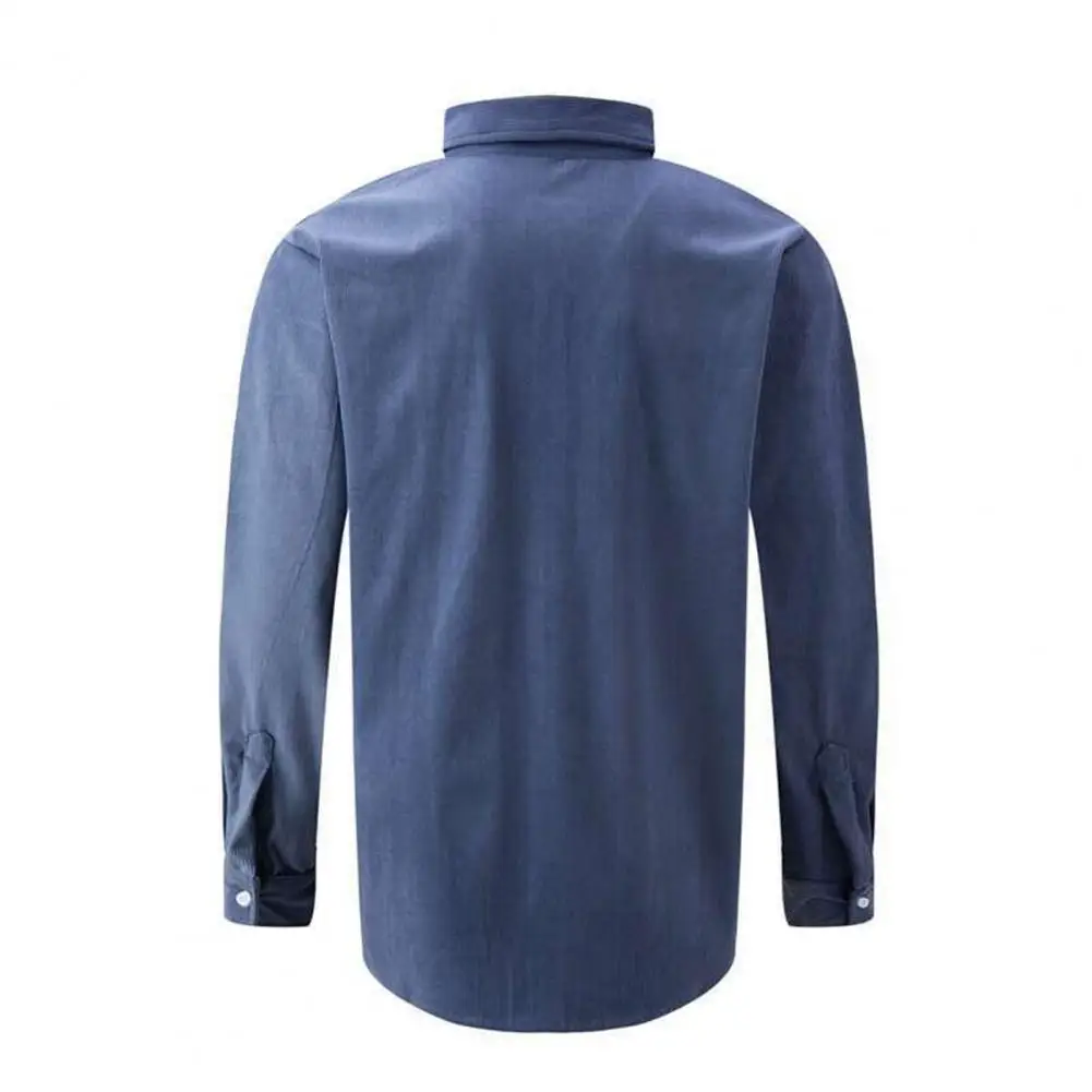

Versatile Corduroy Male Shirt Stylish Men's Corduroy Shirt Lapel Long Sleeve Slim Fit Business Casual with Patch Pockets Autumn