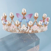 model catwalk rhinestone tiara birthday wedding butterfly tiaras for girls pearl headband princess crown
