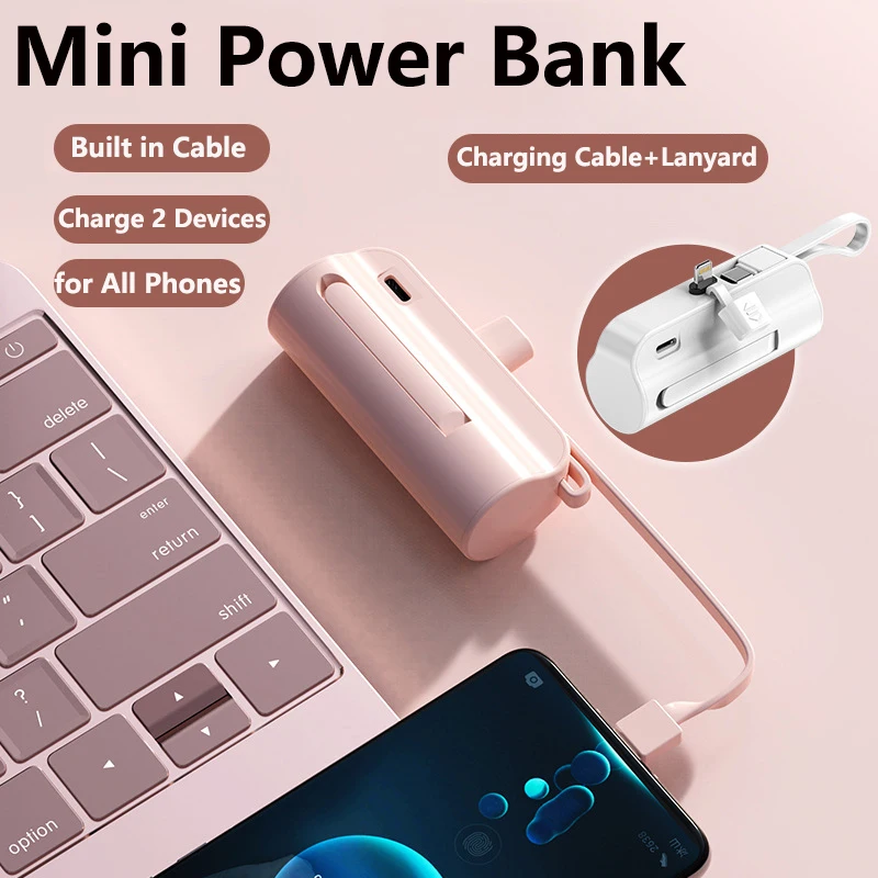 

5000mAh Capsule Mini Power Bank for iPhone 13 Samsung Huawei Xiaomi Backup Powerbank Portable External Battery Charger Powerbank