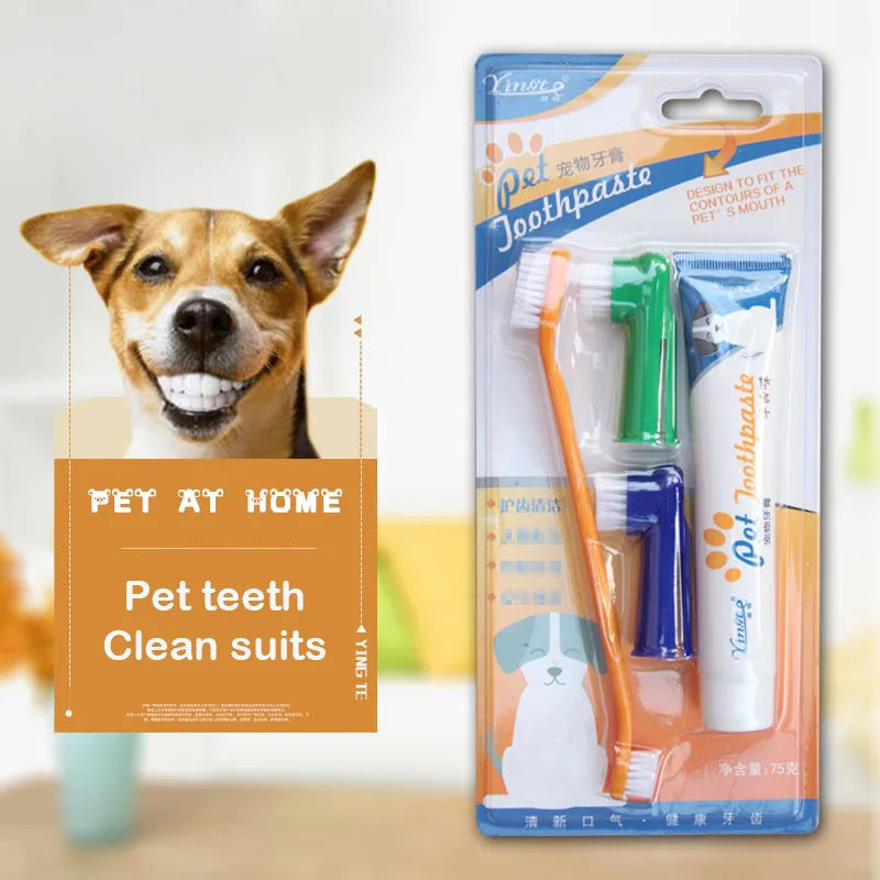 

Vanilla Dog Toothbrush Toothpaste Set for Teeth Cleaning Beef Cat Toothpaste Finger Toothbrush Tongue Cleaning Pet Accessories