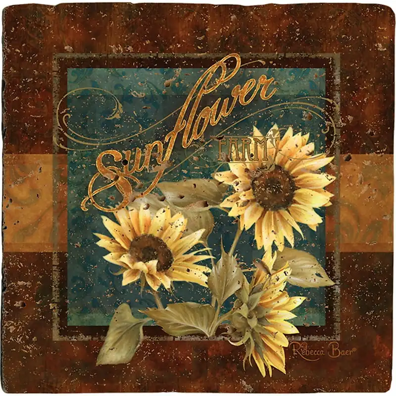 

Drink Coasters Set, Sunflower Farm, Travertine