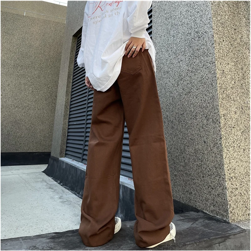 Streetwear Men 2022 New Pattern Recreational Coffee Pants Straight Cylinder Comfortable Loose Jeans Autumn and Winter Female