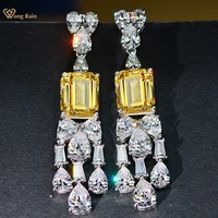 wong rain 100 925 sterling silver emerald cut created moissanite gemstone wedding drop dangle earrings fine jewelry wholesale