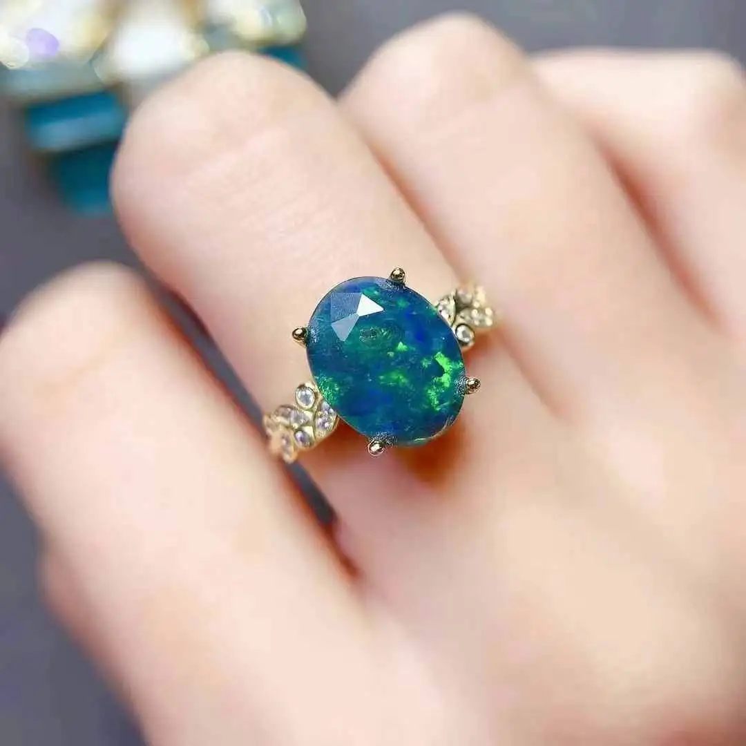 Новейшее кольцо с черным опалом высокое качество стерлинговое серебро 925 пробы